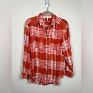 Pilcro Plaid Tunic Blouse Orange Size Small Anthropologie EUC